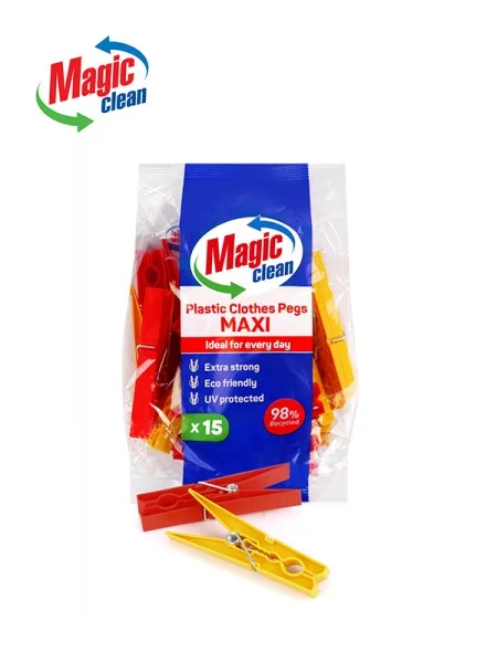 Magic Clean ЩИПКИ ЗА ПРАНЕ MAGIC MAXI, 9 СМ, 15 БР. ЦВЕТНИ