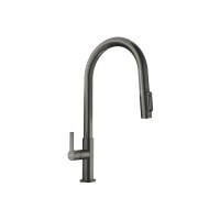 Трипътен комбиниран кухненски смесител FRANKE Maris Slim Clear Water J PVD GOLD с изтеглящ душ, 360° въртене, ламинарен аератор и отделен поток за филтрирана вода.