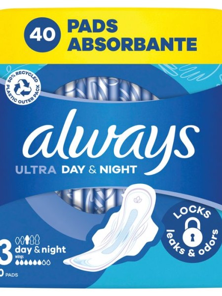 ALWAYS Ултра Дей & Найт, Размер 3, дамски превръзки, 40бр.